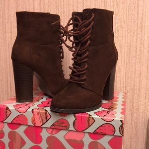 Brown suede heeled boots